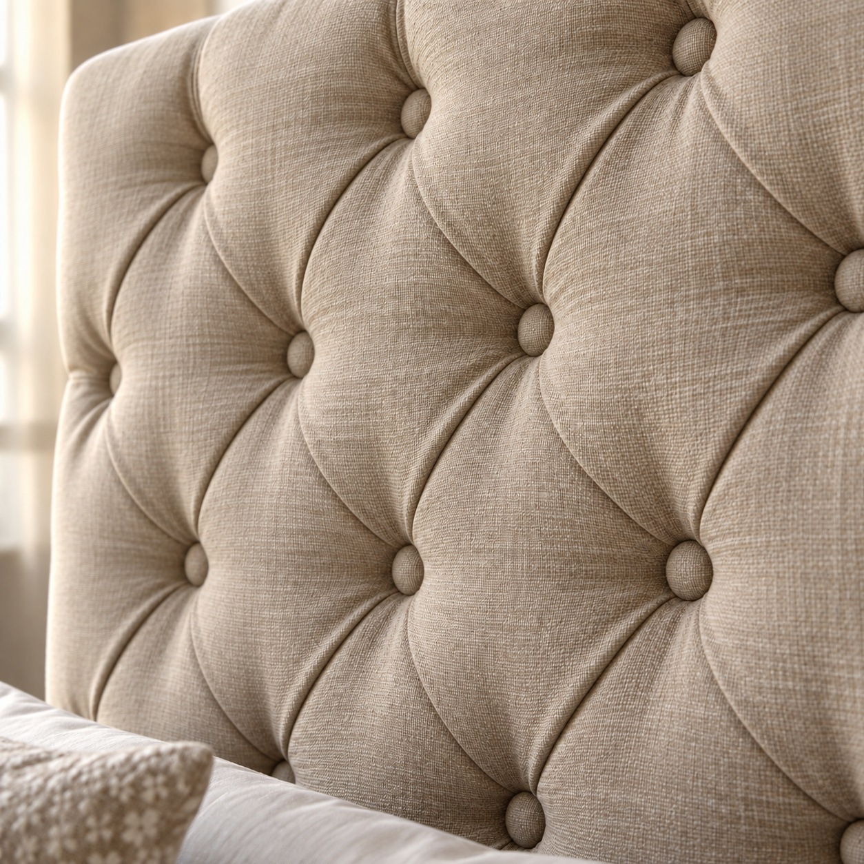 Illustrative close-up of button-tufted upholstery